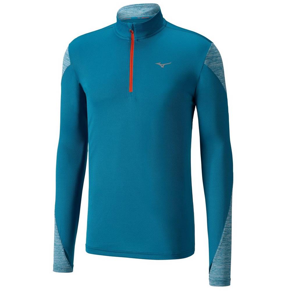 Mizuno ALPHA LONG SLEEVE HALF Cipzáros 2.0 Férfi Futópóló Kék FRM784560